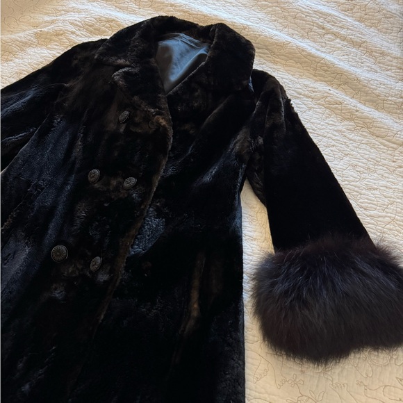 Vintage genuine fur jacket chocolate brown puff sleeve detail - Picture 6 of 12